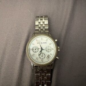 Michael Kors Men's Silver Tone Chronograph Watch with Crystal Accents